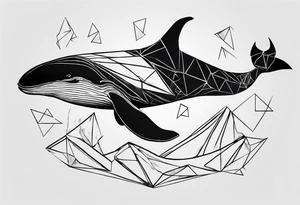 Geometric whale coming out of water tattoo idea