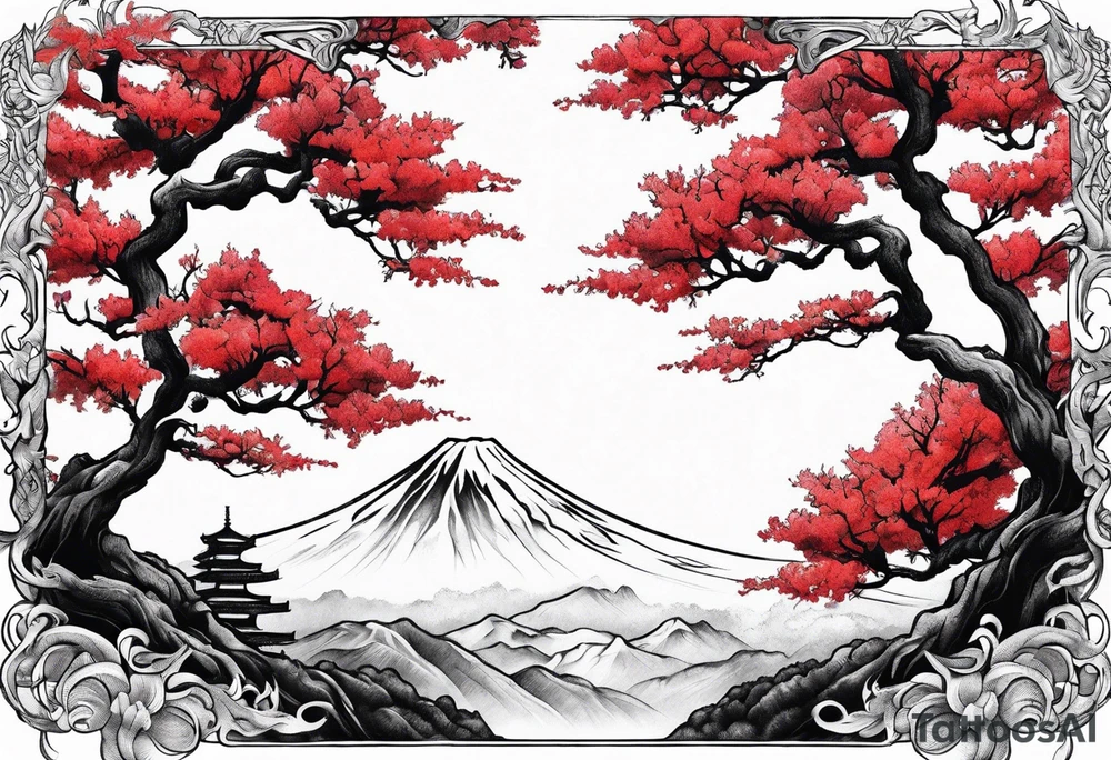 Red japanese oak tree tattoo idea