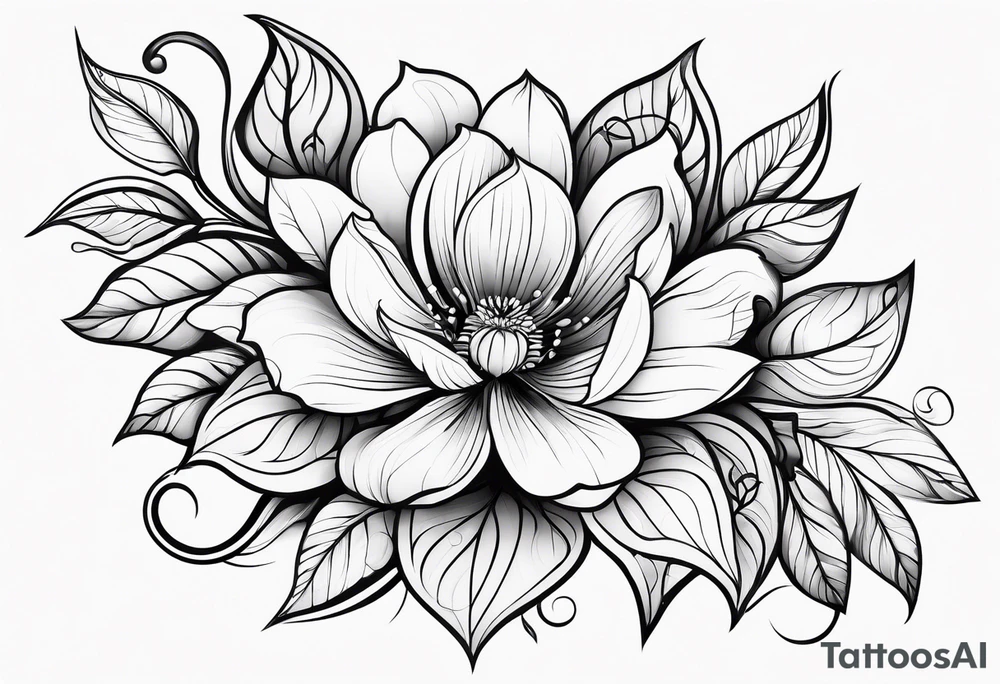 abstract flower with vines tattoo idea