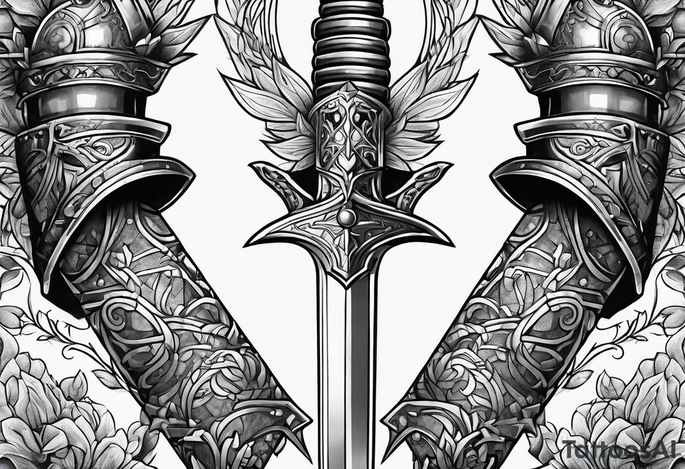 Armor arms full with sword tattoo idea