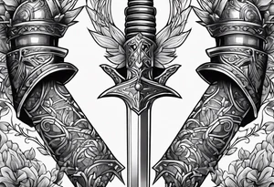 Armor arms full with sword tattoo idea