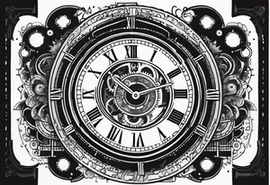 A mechanical clock with internal gears set for 4:00am. The brand of clock says Lincoln and the date is Apr 8 tattoo idea