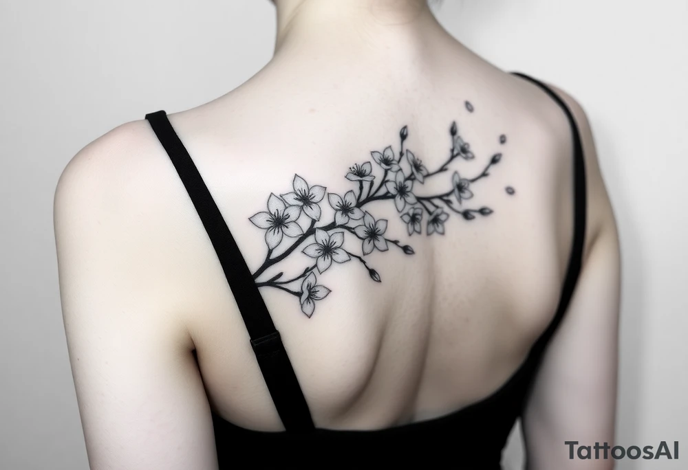 delicate cherry blossoms swirling in spring breeze with petals, on arm tattoo idea