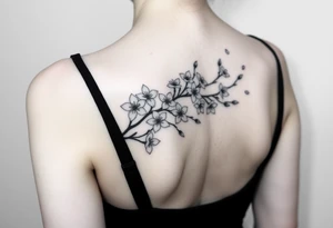 delicate cherry blossoms swirling in spring breeze with petals, on arm tattoo idea