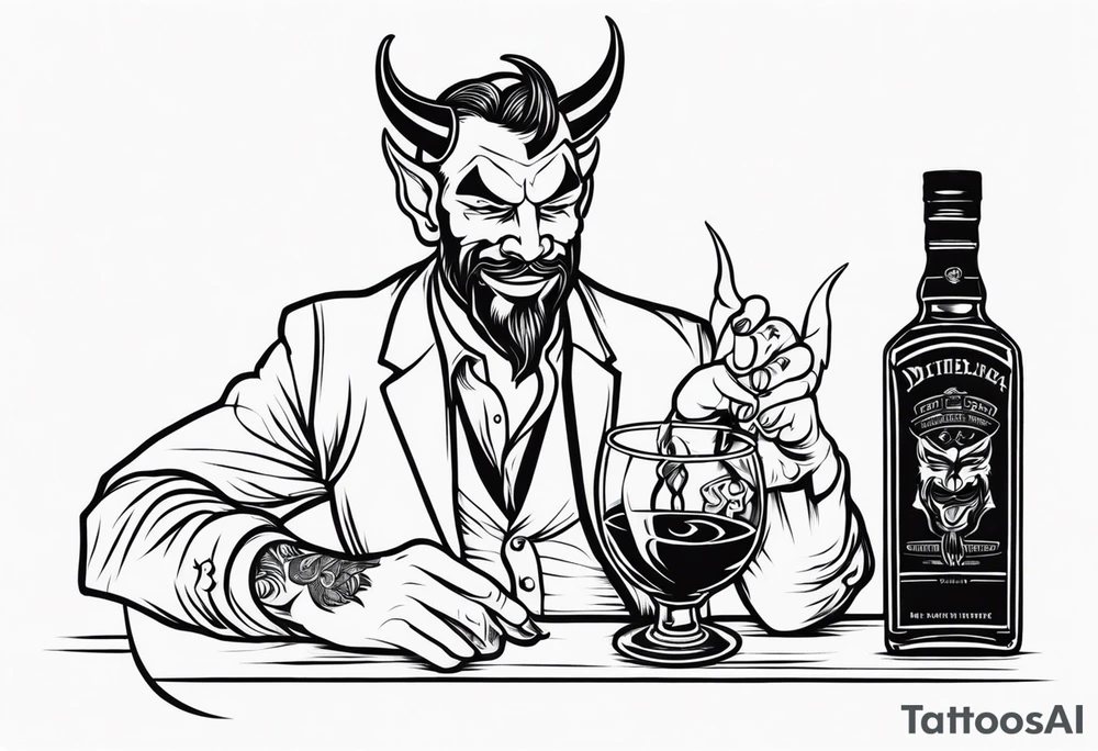 Devil with whiskey botttle tattoo idea
