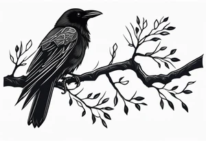 a black raven hanging on a tree branch tattoo idea