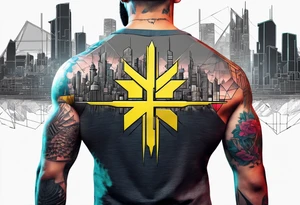 cyberpunk 2077, chest tattoo, geometric, subtle, men, city skyline, 4k tattoo idea