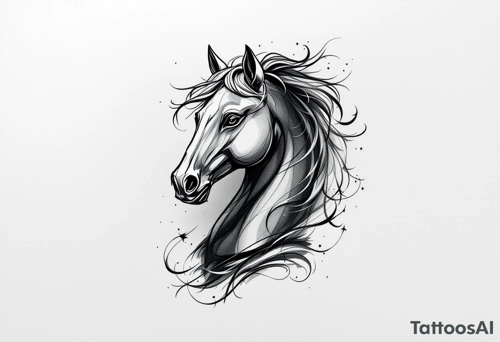 a knight of chess piece. it doesn't have legs, it's a chess piece. 
The knight piece is depicted in motion, slightly tilted forward as if it's charging or coming out of the shadows. The knight’s face is detailed but with a focus on the horse's strong features: its mane flowing in the wind, and the body etched with intricate details to represent strength and agility. The knight is emerging from a shadow, with the front part of the body illuminated in soft, warm light. The shadowed portions near the back and tail create a mystical aura. tattoo idea