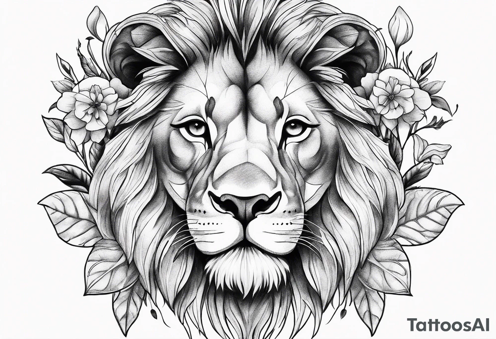 Lion with flowers tattoo idea