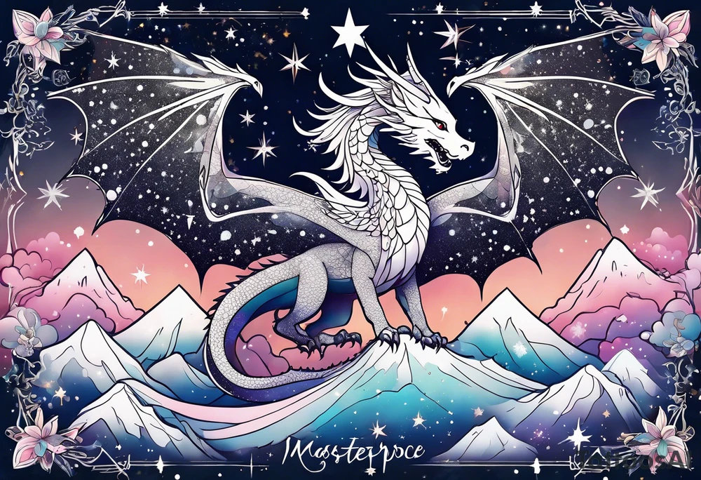 Constellation, wing , snow , cross , dragon japan kawaii tattoo idea
