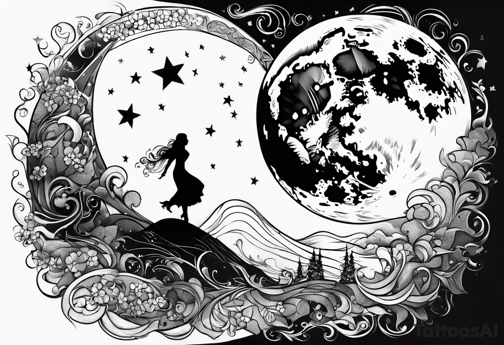 man asking the moon for a fairy to appear tattoo idea