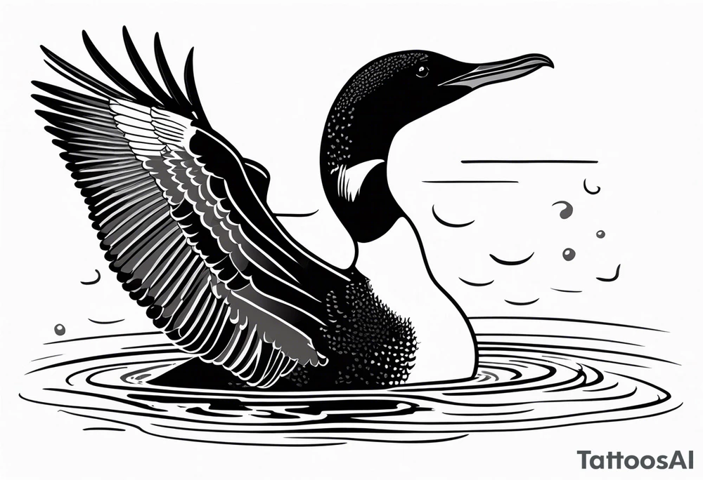 A North American common loon looking majestic as it spreads its wings in the water. On the mid-upper thigh. Don’t have a background. Make sure it is just the loon. The image should be face directly at the loon’s chest. tattoo idea