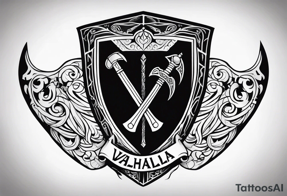 Valhalla sword shield axe tattoo idea