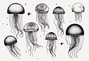 1 jellyfish swimming in front of the moon tattoo idea