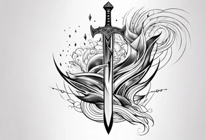 Geometric, sword, lightning bolt and waves tattoo idea