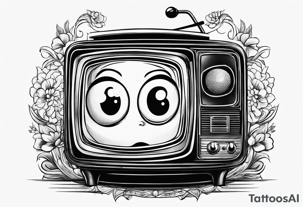 retro television set character with a sad face tattoo idea
