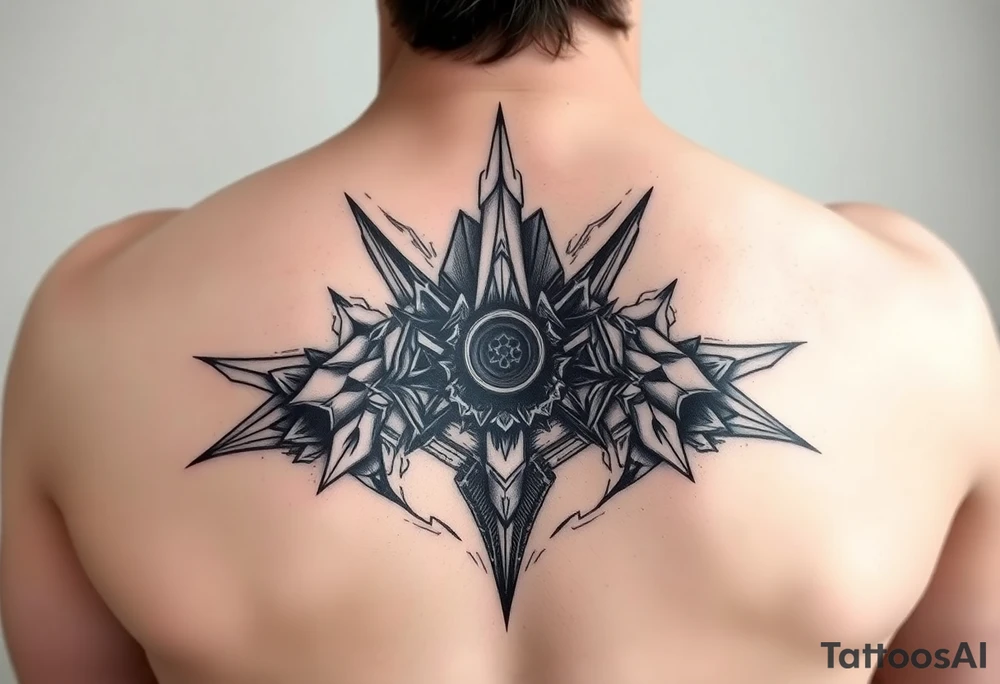a back tattoo that looks like an exhaust vent, make it look more futuristic tattoo idea