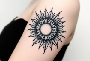 Shining Mystical sun with long  leaning sunflower sun tattoo idea