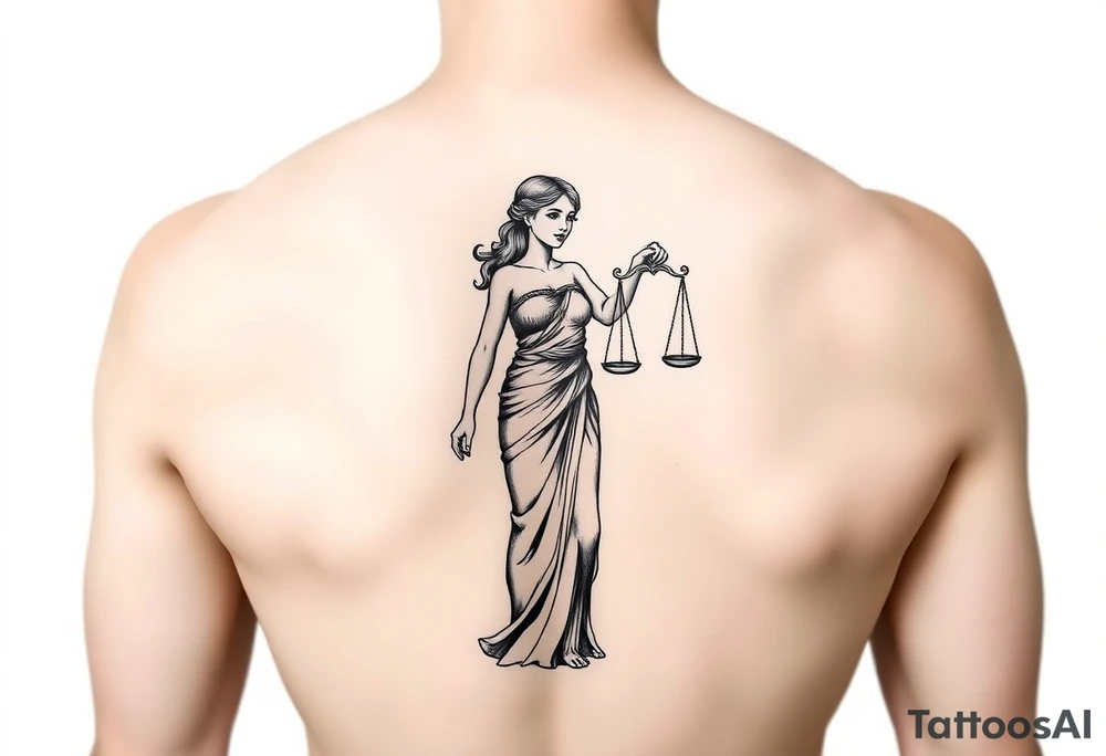 Woman holding a Libra scale tattoo idea