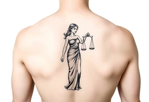 Woman holding a Libra scale tattoo idea