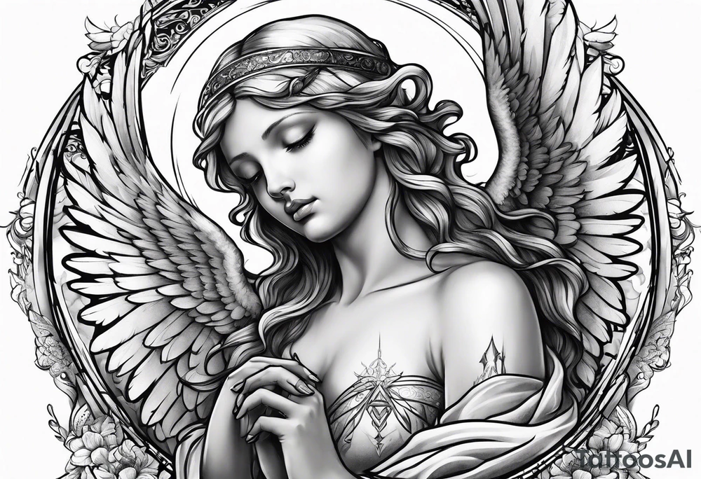 Angel with prayer hands tattoo idea