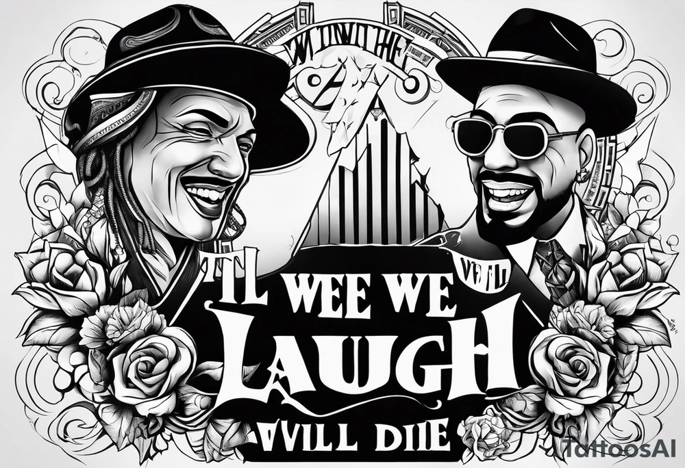I want the writing "till we die, we'll laugh again" written in a gangster way tattoo idea