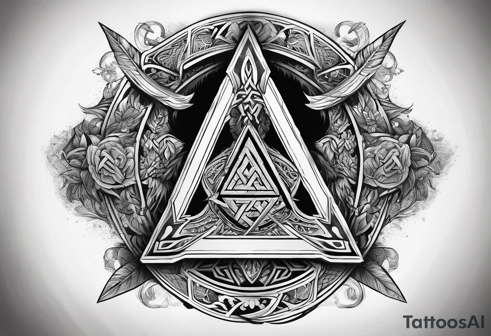 Valhalla  sword shield axe Valknut fog tattoo idea