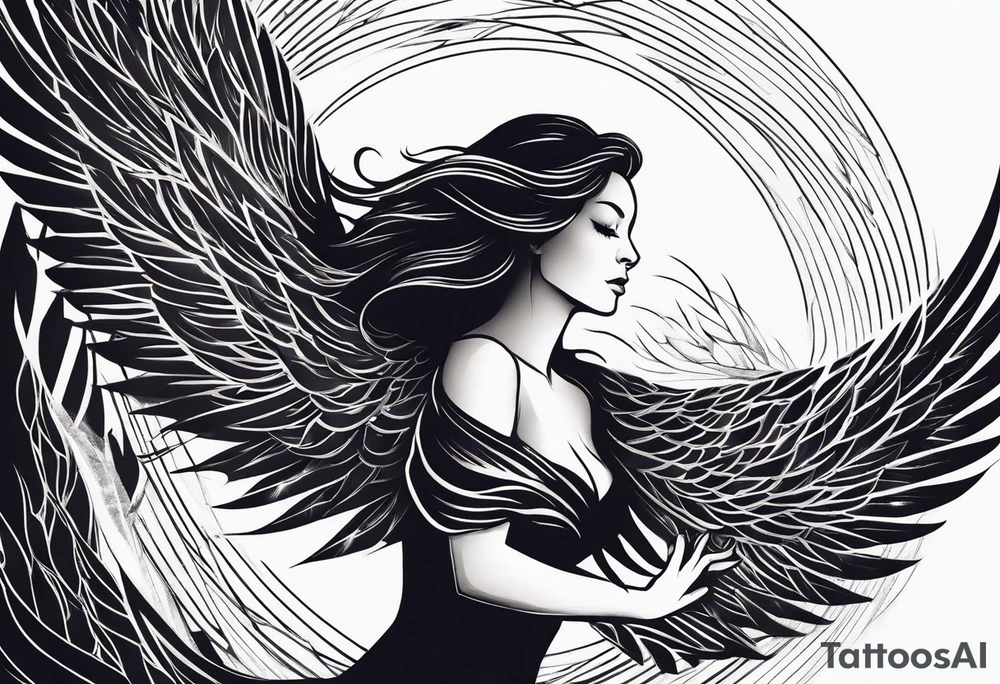 Woman rising like the phoenix tattoo idea
