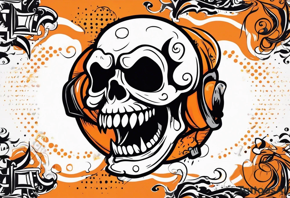 skull laughing black and orange tattoo idea