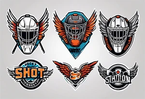 hockey puck with wings and a goalie mask that says "SHOT HOCKEY" tattoo idea