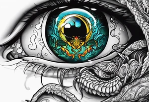 eyeball scorpion saving children from a burning building tattoo idea