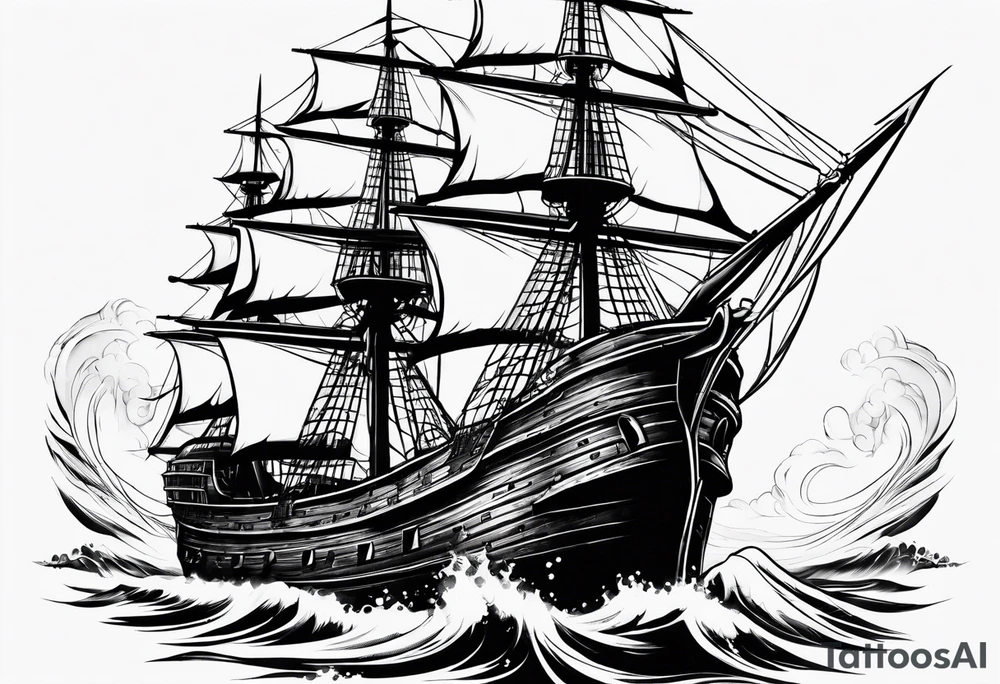 huge dark wooden ship tattoo idea