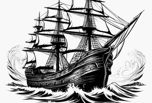 huge dark wooden ship tattoo idea