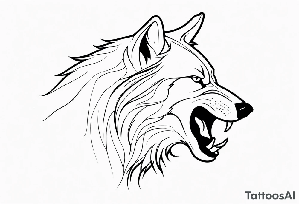 an angry wolf in profile who doesn't stick out his tongue tattoo idea
