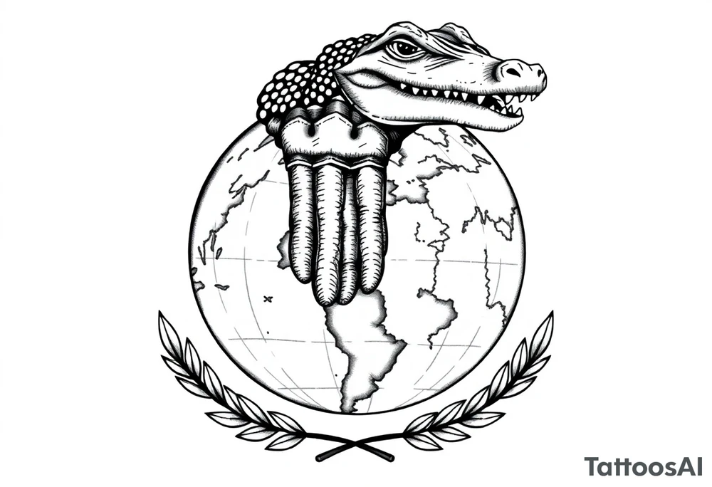 can you create a globe with laurel wreaths on the bottom and a gator above the glove tattoo idea