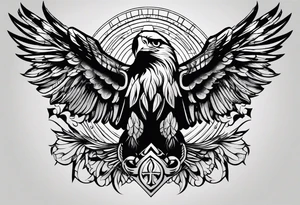 A tattoo that states pain and discipline to achieve your goals in life. it should be placed on the upper back and should express also catholic religion. eagle tattoo idea