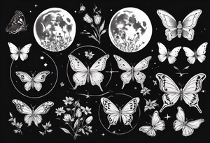 Butterflies and flowers in a moon tattoo idea