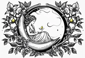 Fairy asleep on the branch of a lemon tree. tattoo idea