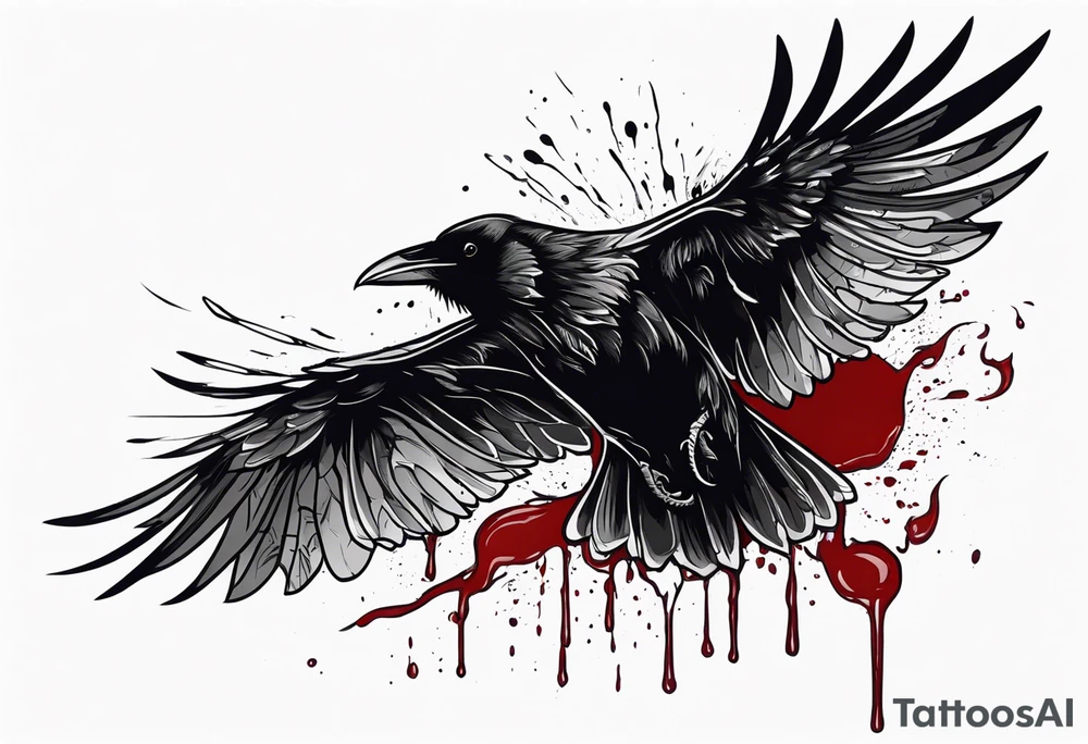 dead raven spreading wings and dripped in blood tattoo idea