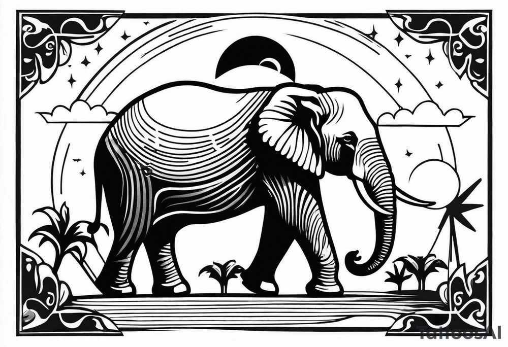 a elephant and a sun tattoo idea