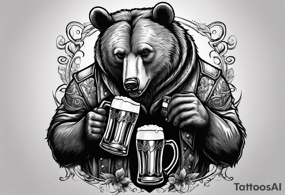bear drinking beer tattoo idea