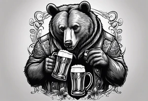 bear drinking beer tattoo idea