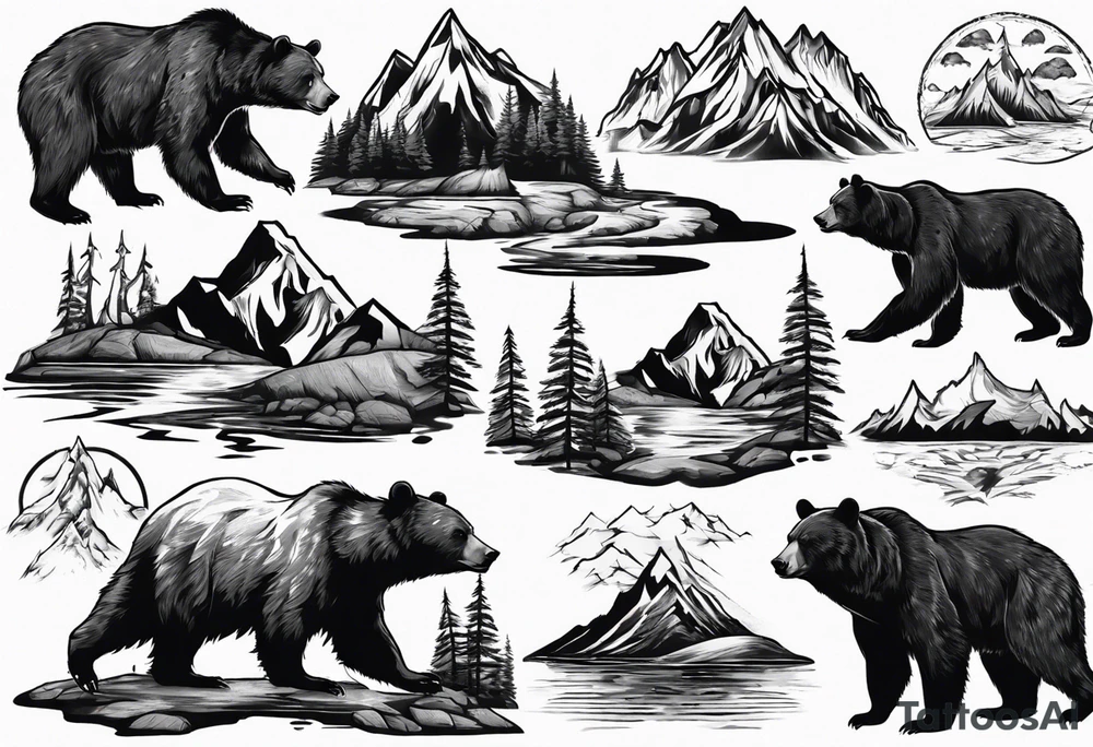 Bear with mountains, forest, rivers etc inside of it tattoo idea Bear with mountains, forest, rivers etc inside of it tattoo idea