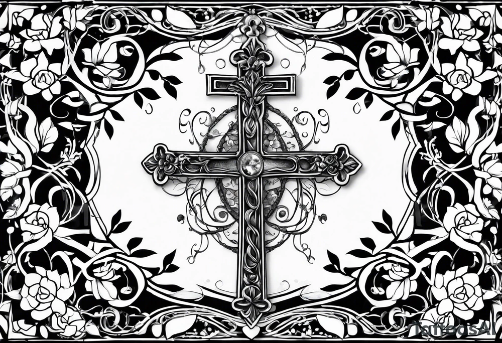 rosary with floral vines wrapped around it loving memory 1918-2006 tattoo idea