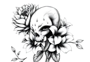 peonies and lilies with medusa head tattoo idea
