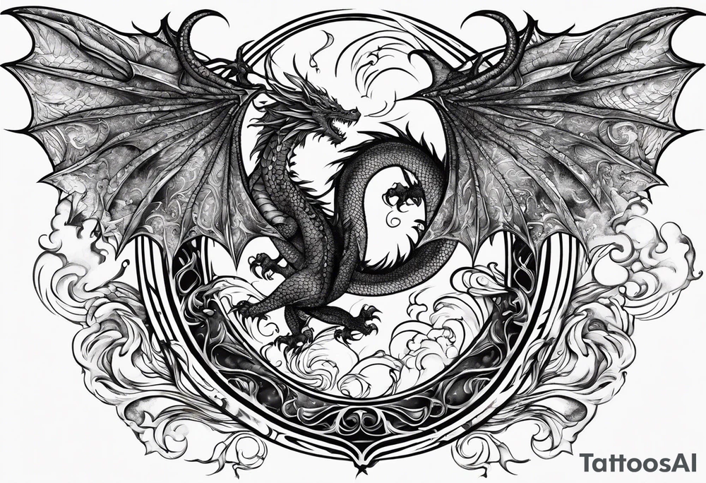 Dragon wings of the four elements(i.e. earth, fire, water, and wind) to be out on the back tattoo idea