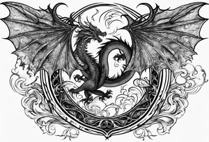 Dragon wings of the four elements(i.e. earth, fire, water, and wind) to be out on the back tattoo idea
