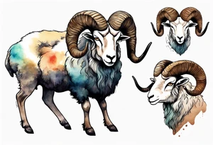 a large man with the head and feet of a big horned sheep tattoo idea