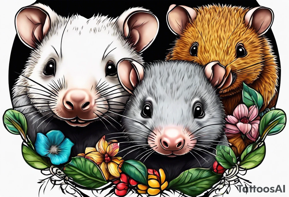 A family made up of a Wombat, A Sugar Glider, A Platypus & an Echidna tattoo idea