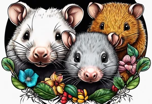 A family made up of a Wombat, A Sugar Glider, A Platypus & an Echidna tattoo idea